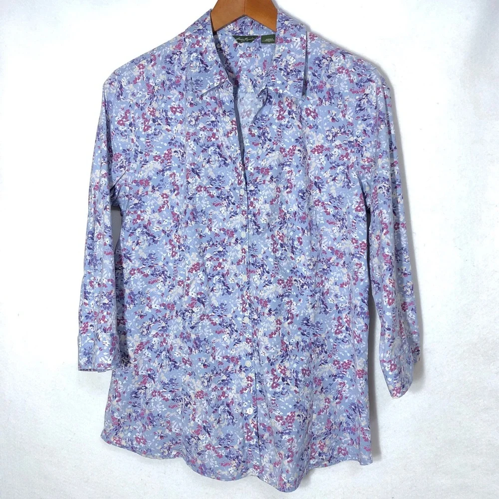 Eddie Bauer Petite Spring Floral Button Down Shirt Womens Size LP - Picture 5 of 5